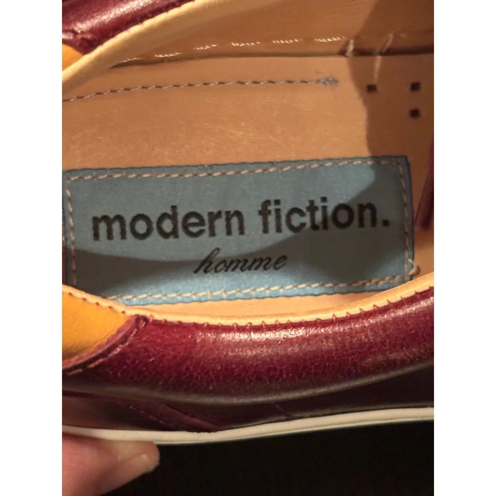 Modern Fiction Homme Mens Sneakers‎ Leather 10.5 Burgundy Low Top Contrast Heel